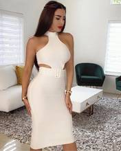 Bodycon Summer Bandage Dress Vestidos 2020 Sexy Hollow Out Knee Length White Elegant Designer Evening Party Dress 2024 - buy cheap