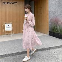 Vestido outono ol gola de laço cinto rosa vestidos de verão túnica vintage chiffon moda urbana feminina adorável vestidos elegantes s 2024 - compre barato