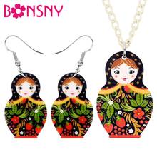 Bonsny-Conjunto de joyería de muñeca Matryoshka rusa acrílica, juguete de dulces EZA, collar, pendientes para mujeres, Damas, adolescentes, regalo de cumpleaños, decoraciones 2024 - compra barato