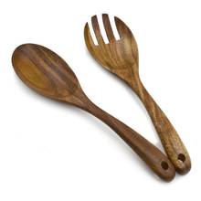 Servidores de madera de Acacia para ensaladas, cuchara y tenedor, Juego de 2, 10 pulgadas, (servidores de Acacia 100% Natural) 2024 - compra barato