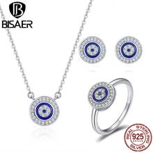 BISAER Jewelry Set 925 Sterling Silver Guardian Evil Eyes Women Lucky Blue Eye Jewelry Sets Sterling Silver Jewelry Wedding Gift 2024 - buy cheap