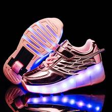 Zapatillas deportivas con ruedas para niños y niñas, zapatos de Patinaje con luz LED, con carga USB, color dorado, rosa y azul 2024 - compra barato