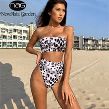 NewAsia-traje de baño con estampado de leopardo para mujer, conjunto de Bikini de cintura alta con sujetador sin tirantes, traje de baño Sexy para fiesta en la playa, novedad de 2021 2024 - compra barato