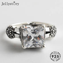 Jellystory Silver 925 Jewelry Ring with Square Shape Zircon Gemstones for Women Vintage Open Ring Wedding Party Gift wholesale 2024 - buy cheap