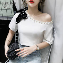 Chemisier Femme 2020 Summer Blouse New Female Korean Style College Style Beaded O-Neck Bow Loose Slimming Shirt Women 10263 2024 - buy cheap