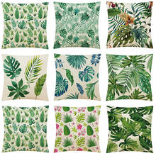 Tropical Plant Leaf Cushion Cover Cactus Monstera Linen Pillow Home Decor Decoration Sofa Pillowcase Customized 2024 - buy cheap