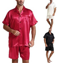 Атласная шелковая пижама, шорты для мужчин, шелковая одежда для сна, летний мужской пижамный комплект, мягкая ночная рубашка для мужчин, пижама, домашняя одежда 2024 - купить недорого
