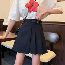 A linha de cintura alta faixas plissadas mini saia cetim moda feminina cintura fina casual saias tênis escola coreano harajuku preto 2024 - compre barato