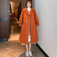 Aiyanga mulheres sólido longo trench coat duplo breasted elegante casaco de escritório com cinto feminino vintage jaqueta casual outerwear laranja 2024 - compre barato