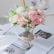 Vaso de flores artificiais rosa peônia, buquê de plantas falsas de seda hortência, peônia rosa, para decoração de mesa ou para casa 2024 - compre barato