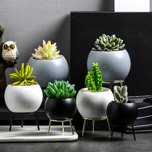 Acessórios do jardim nordic arte vaso com suporte de ferro suculenta vaso de flores artesanato escritório plantador vasos de flores cerâmica vaso de flores 2024 - compre barato