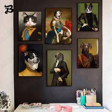 Pintura en lienzo de animales de estilo Vintage, carteles e impresiones de arte de pared nórdico para decoración de sala de estar, Caballero Retro, gato, perro 2024 - compra barato