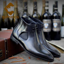 Sipriks-Botas de Piel De Becerro de grano completo para hombre, botines italianos hechos a mano, estilo Chelsea, zapatos de Cowboy, talla Europea 44 2024 - compra barato