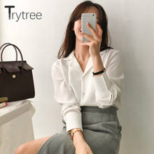 Trytree-Blusa informal con cuello vuelto para mujer, blusa holgada de 2 colores, botonadura con una sola, para primavera y otoño 2024 - compra barato