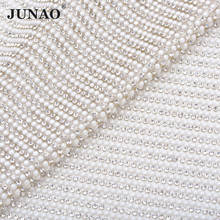 JUNAO Clear White Pearl Rhinestone Mesh Fabric Glass Trim Crystal Ribbon Strass Applique  for Dress Bag Crafts 2024 - buy cheap