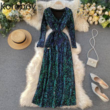 Korobov 2020 Летние Новые Вечерние платья с блестками и v-образным вырезом, сексуальное элегантное платье с длинным рукавом, облегающее платье 79613 2024 - купить недорого