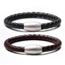 2019 mens leather braided bracelet PU Leather Bracelet for Men Stainless Steel Magnetic Clasp Braided Cuff Bangle bracelet man 2024 - buy cheap