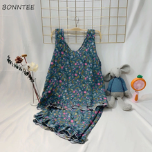 Conjunto de pijama de algodón fino sin mangas para mujer, ropa de casa con estampado Kawaii, cómoda, estilo japonés, varios colores 2024 - compra barato