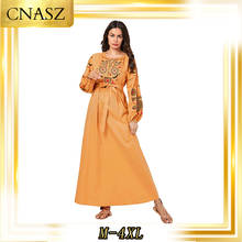 Abaya платье, марокканский кафтан, модное удобное арабское женское желтое платье большого размера с вышивкой, мусульманское платье 2024 - купить недорого