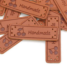 50Pcs 50x15mm Handmade Tags PU Faux Leather Labels Handmade Cherry Knitting Label For Clothes/Bag/Hat/Scarf Sew Accessories DIY 2024 - buy cheap