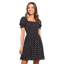 Women Polka Dot Print Vintage Square Collar Stretchy Mini Dress Summer New Puff Sleeve Casual Slim Sexy Backless Black Vestidos 2024 - buy cheap