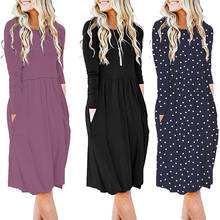 Women Dresses Bohemian Long Sleeve Midi Dress Color Block Polka Dot Floral Bodycon Vintage Plus Size S-3XL Spring Autumn Casual 2024 - buy cheap