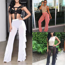 2020 hirigin New Women Sheer Bikini Cover-ups Pants Summer Sexy See-through Trousers Solid High Waist Ruffles Pants Swimwear 2024 - buy cheap