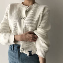 Suéter feminino grande, cardigã folgado com botão de malha para outono e inverno 2024 - compre barato