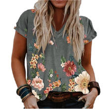 Summer New Women Tshirts Vintage Retro Floral Print V-Neck Short Sleeve Casual Loose Tops Tee Shirts 2024 - buy cheap