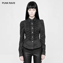 PUNK RAVE Women's Punk Vintage Military Uniform Special Cutting Lady Long Sleeve Balck Shirt Goth Women Short Tops Blouse 2024 - buy cheap