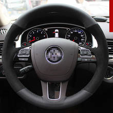 Steering Wheel Cover For Volkswagen Touareg Car Special Hand-stitched Black Suede Black Leather Covers 2024 - buy cheap