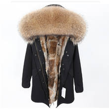 Thick Real Fur Coat Big Raccoon Fur Collar Hooded Jacket Coat Lining Winter Parka Fashion Women's Clothing Detachable Rabbit Fur 2024 - buy cheap