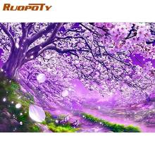 RUOPOTY Painting By Numbers For Adults Purple Flower Tree Paints Kits Unique Gift 60x75cm Framed Acrylic Canvas Living Room Deco 2024 - buy cheap