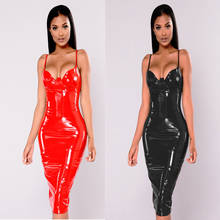 Vestido elegante de látex y PVC para mujer, vestido Sexy de aspecto húmedo, rojo y negro, con cremallera, hasta la rodilla, S-6XL 2024 - compra barato