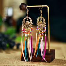 Pendientes bohemios con borla de pluma Corful para mujer, aretes clásicos de aleación de oro para mujer, joyería india de verano, Pendientes colgantes 2024 - compra barato