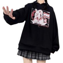 Harajuku-Sudadera con capucha para mujer, suéter holgado de manga larga con estampado de Anime negro, ropa gótica japonesa, primavera de 2021 2024 - compra barato