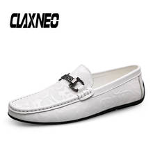 Claxneo mocassim masculino de couro legítimo, sapato casual branco para barco, mocassim casual 2024 - compre barato