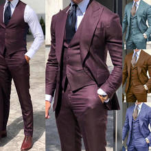 Newest Brown Classic Men Suit 3 Pieces Tuxedo Peak Lapel Groom Wedding Suits Set Burgundy Men Business Blazer Jacket Pants Vest 2024 - buy cheap