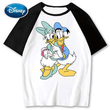 Disney chique estampa margarida pato donald com desenhos, camiseta feminina harajuku com gola redonda, pulôver manga curta feminina 12 cores 2024 - compre barato