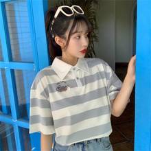 Camiseta feminina listrada estilo harajuku, camiseta de manga curta para mulheres, estilo japonês 2024 - compre barato