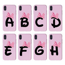 Funda de teléfono personalizada con dibujo de lazo rosa para iPhone, carcasa de TPU suave con alfabeto, para 12, XS, XR, 11 Pro, Max, 8, 8Plus, X, 7Plus 2024 - compra barato