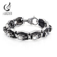 Fongten Black Stainless Steel Punk Men Bracelet Skull Charms Heavy Vintage Pattern Bracelets Accessories Gifts For Him 2024 - buy cheap