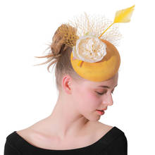 Sombrero tocado amarillo con malla, diadema de flor, accesorios para el cabello, tocado Formal para boda, horquilla para el pelo, sombreros de fiesta de carreras 2024 - compra barato