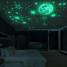 Luminous Moon and Stars Wall Stickers for Kids Room Baby Nursery Home Decoration Wall Decals Glow in the Dark Bedroom Ceiling 2024 - купить недорого