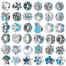 2 pçs de cristal azul arco-íris estrela tartaruga flor encantos contas pingente caber marca original pulseira colar diy para mulher jóias 2024 - compre barato
