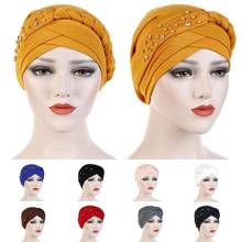 Women Beading Muslim Braid Hat Head Turban Wrap Cover Cancer Chemo Cap Hat Islamic Arab Bonnet Beanies Skullies Ramadan Headwear 2024 - buy cheap