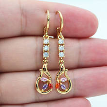 Gold Color Zircon Crystal Fashion Palace Flower Dangle Earrings for Women Party Jewelry 2024 - buy cheap