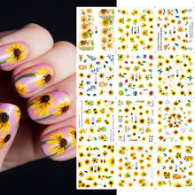 12 шт Для весны цветы наклейки на ногти цветки Подсолнухи переводные слайдеры для маникюра листья стикеры для дизайна ногтей украшения декор нейл-арт GLA1633-1644 2024 - купить недорого