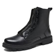2020 Black Front Zipper Men Boots Med Heel Retro Shoes Winter Shoes Men Plush Fur Snow Boots Leather Comfort Boots Size 38-46 2024 - buy cheap