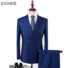2021 Mens Suits Double Breasted Navy Blue Prom Dresses Men Groom Wedding Suit Tuxedo 3 Piece Ternos masculino Costume Homme 2024 - buy cheap